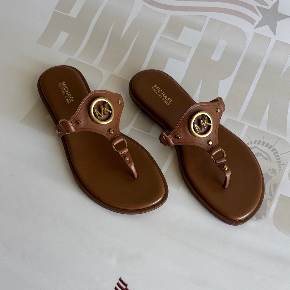 Michael Kors Conway Sandal Brown Leather with Gold Accents with Box